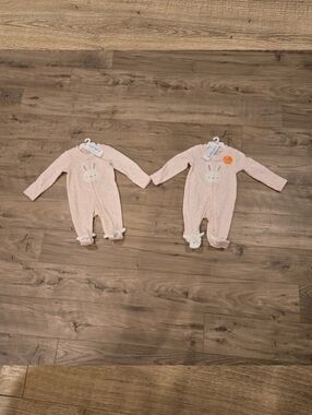 NWT Carter’s Just Baby Girl Twins Set Spring Bunny 2-Way Zip Sleeper NB